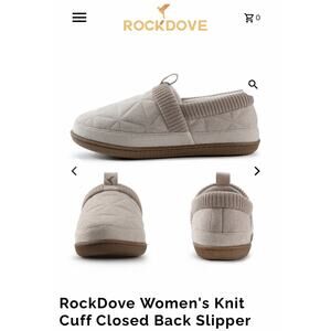 NWT RockDove Women Slippers Size 7 Knit Cuff Closed Back Faux Shearling Beige
